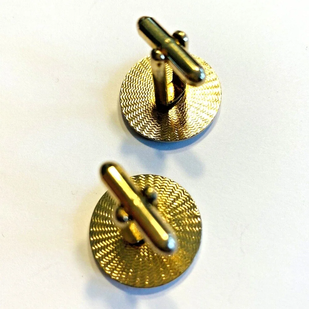 Vintage Mid Century Cufflinks Classic Mod Design Goldtone & Black Finish Swirls